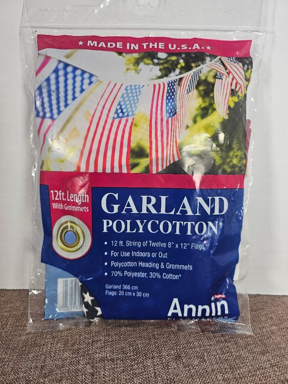 New Annin 12 Inch American Flag Garland With 12 Patriotic 8 Inch X 12 Inch Flags